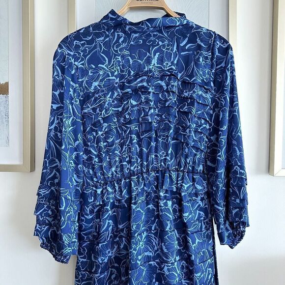 Sachin & Babi Dress Womens 2 Brielle Floral Print Tiered Tie Neck Satin Midi - Picture 9 of 16